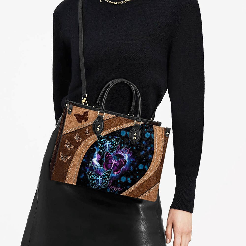 Christian Handbags, Personalized Butterfly Cross Faith Hope Love Leather Handbag, Best Mother's Day Gifts, Religious Bag, Christian Bag