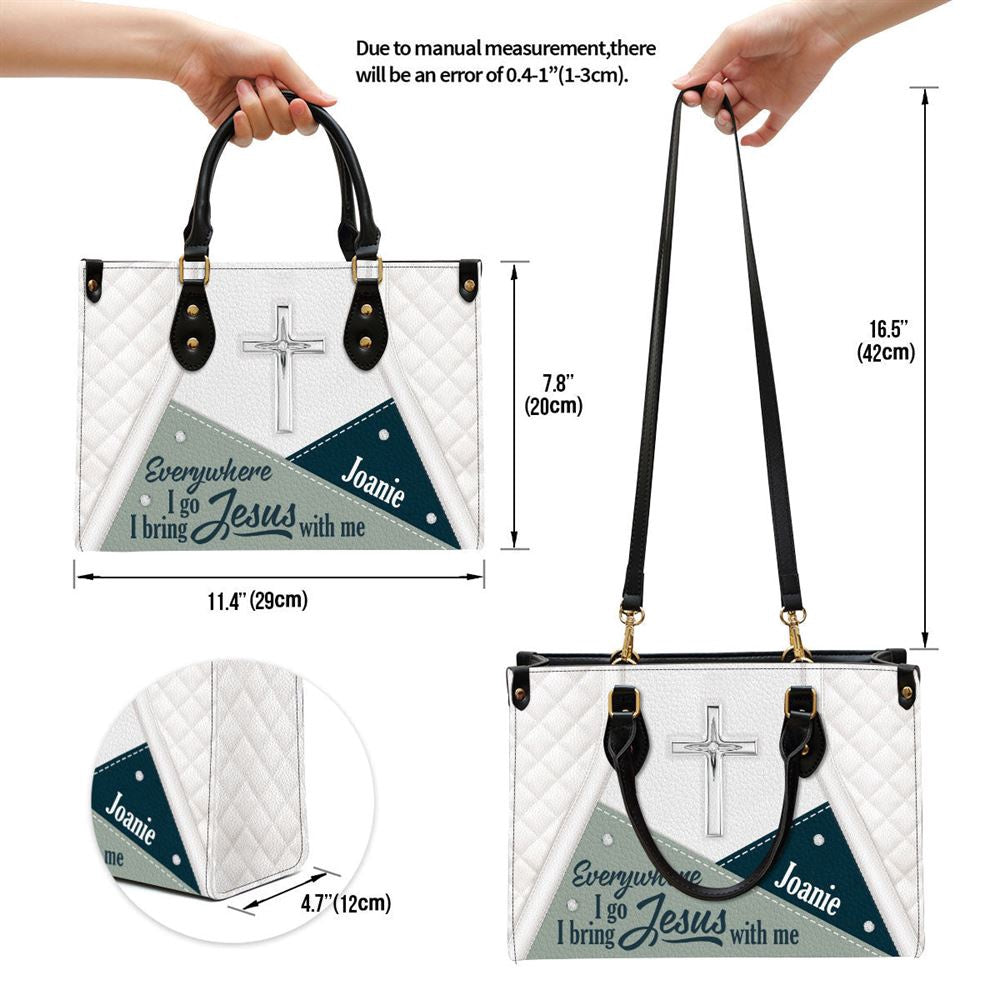 Christian Handbags, Personalized Christian Butterfly Leather Handbag, Everywhere I Go I Bring Jesus With Me Leather Handbag, Gifts Of God, Christian Bag