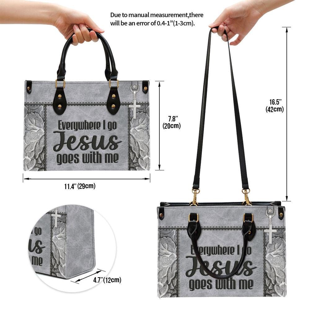 Christian Handbags, Personalized Christian Leather Handbag, Everywhere I Go Jesus Goes With Me Leather Handbag, Religious Bag, Christian Bag