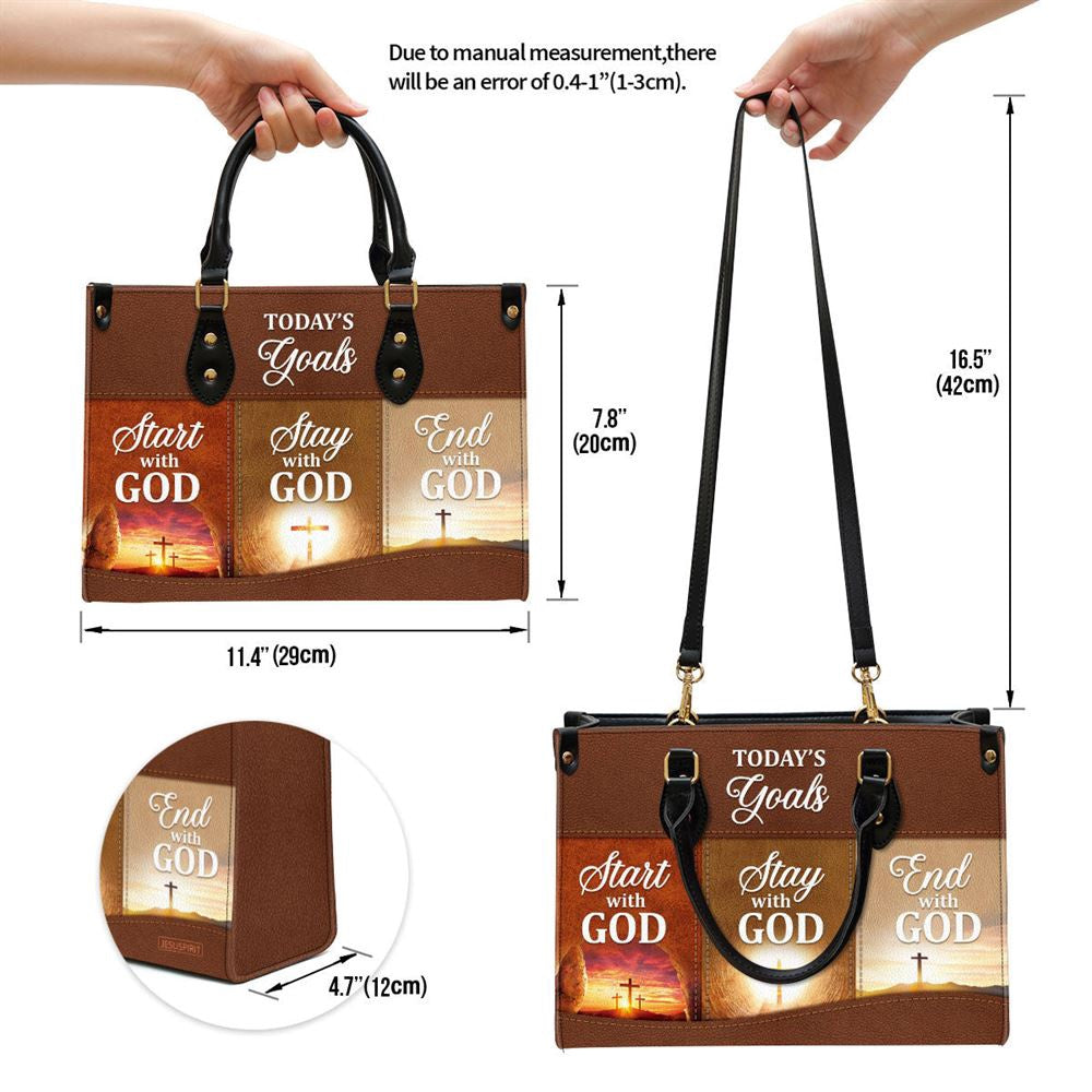 Christian Handbags, Personalized Christian Leather Handbag, Today‘s Goals Start With God Leather Handbag, Religious Bag, Christian Bag