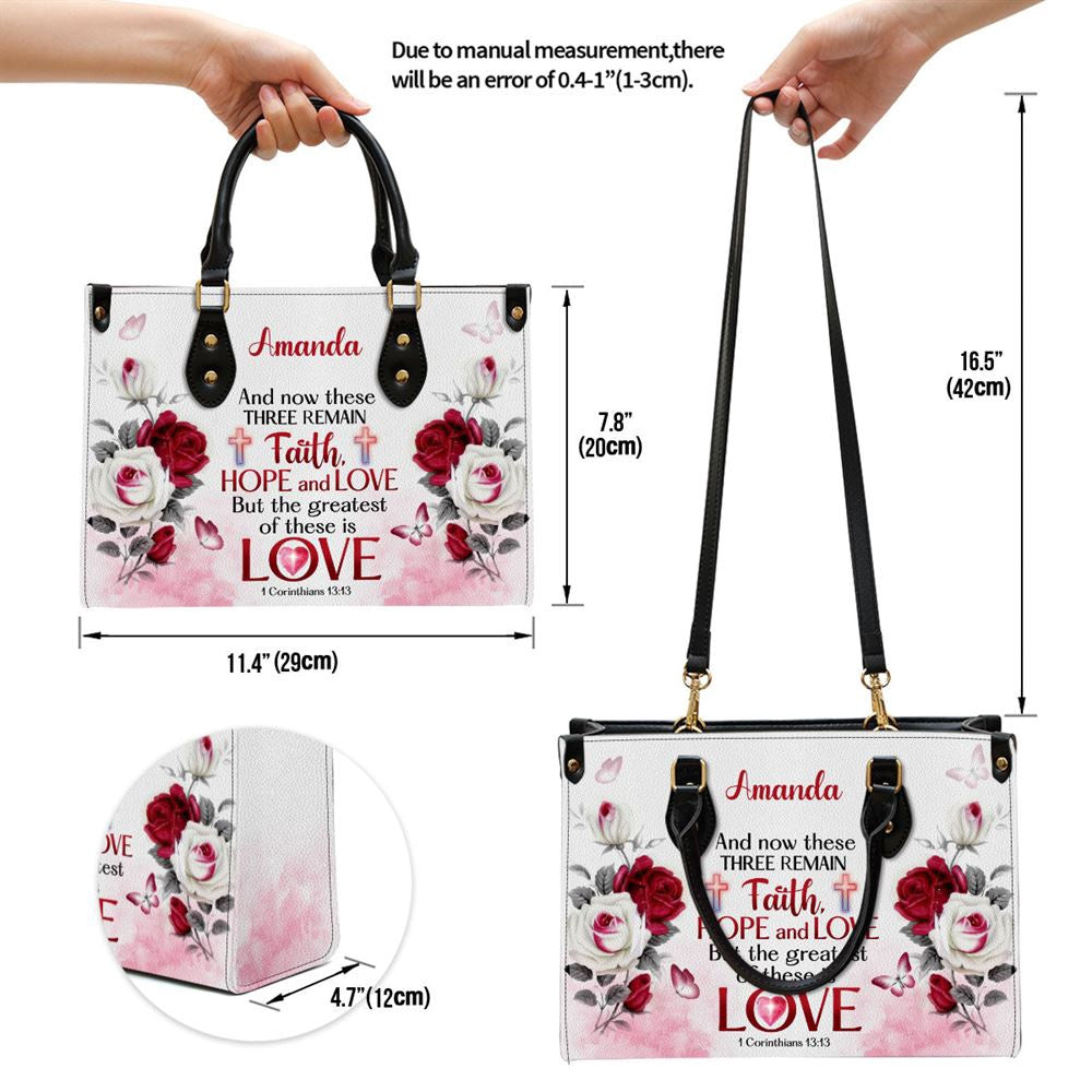 Christian Handbags, Personalized Corinthians 1313 Inspirational Gifts With Bible Verse For Christian Women Leather Handbag With Handle, Christian Bag