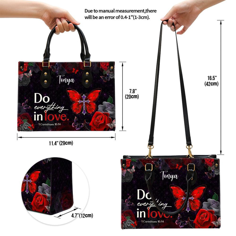 Christian Handbags, Personalized Corinthians 1614 Do Everything in Love Inspirational Gifts With Bible Verse For Christian Women Leather Handbag With Straps
