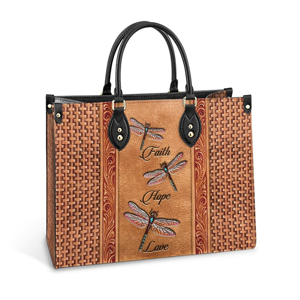 Christian Handbags, Personalized Dragonfly Faith Hope Love Leather Handbag, Gifts Dragonfly Lovers, Religious Bag, Christian Bag