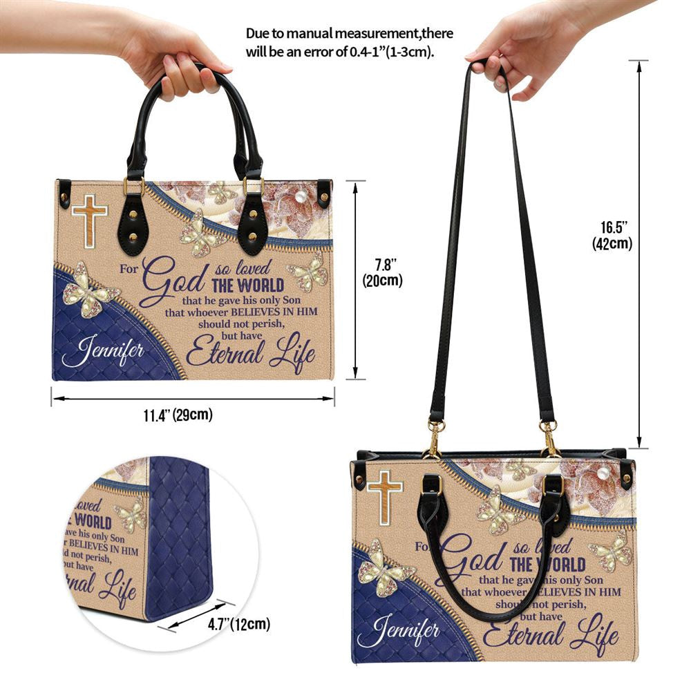 Christian Handbags, Personalized Elegant For God So Loved The World Leather Handbag, Religious Bag, Christian Bag