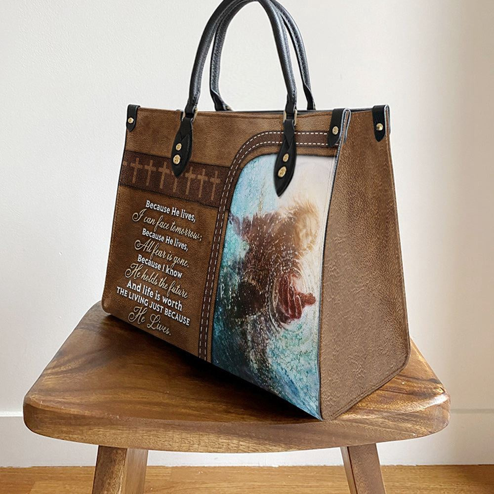 Christian Handbags, Personalized Faith Because He Live 1 Leather Handbag, Best Mother's Day Gifts, Religious Bag, Christian Bag