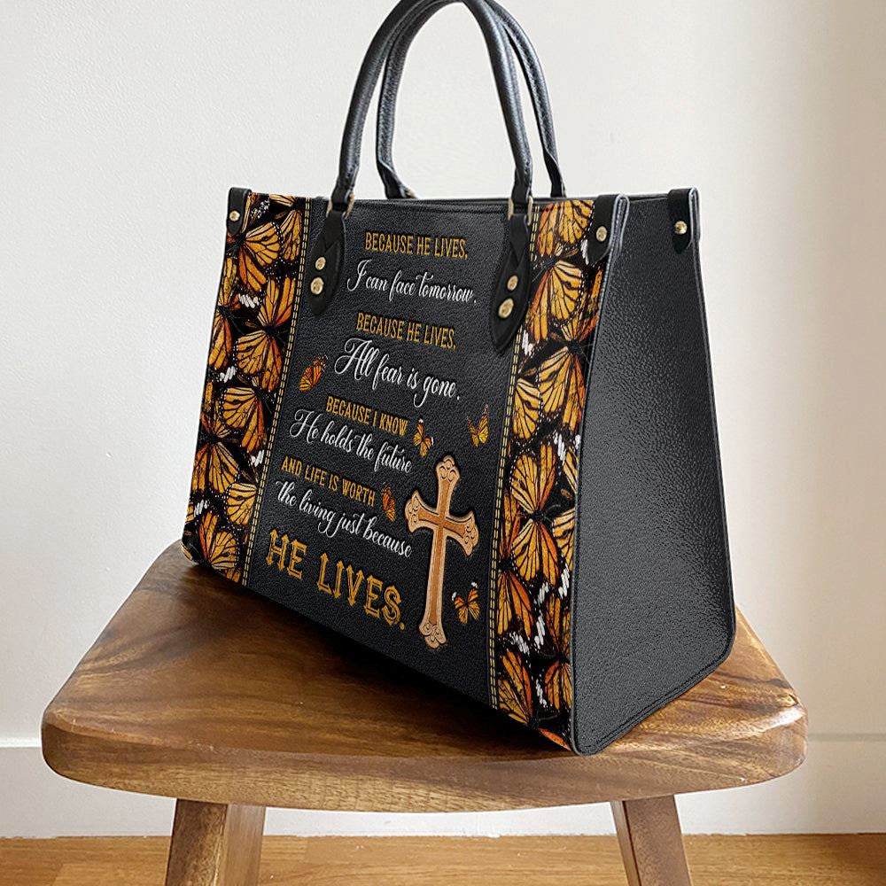 Christian Handbags, Personalized Faith Because He Live Leather Handbag, Best Mother's Day Gifts, Religious Bag, Christian Bag