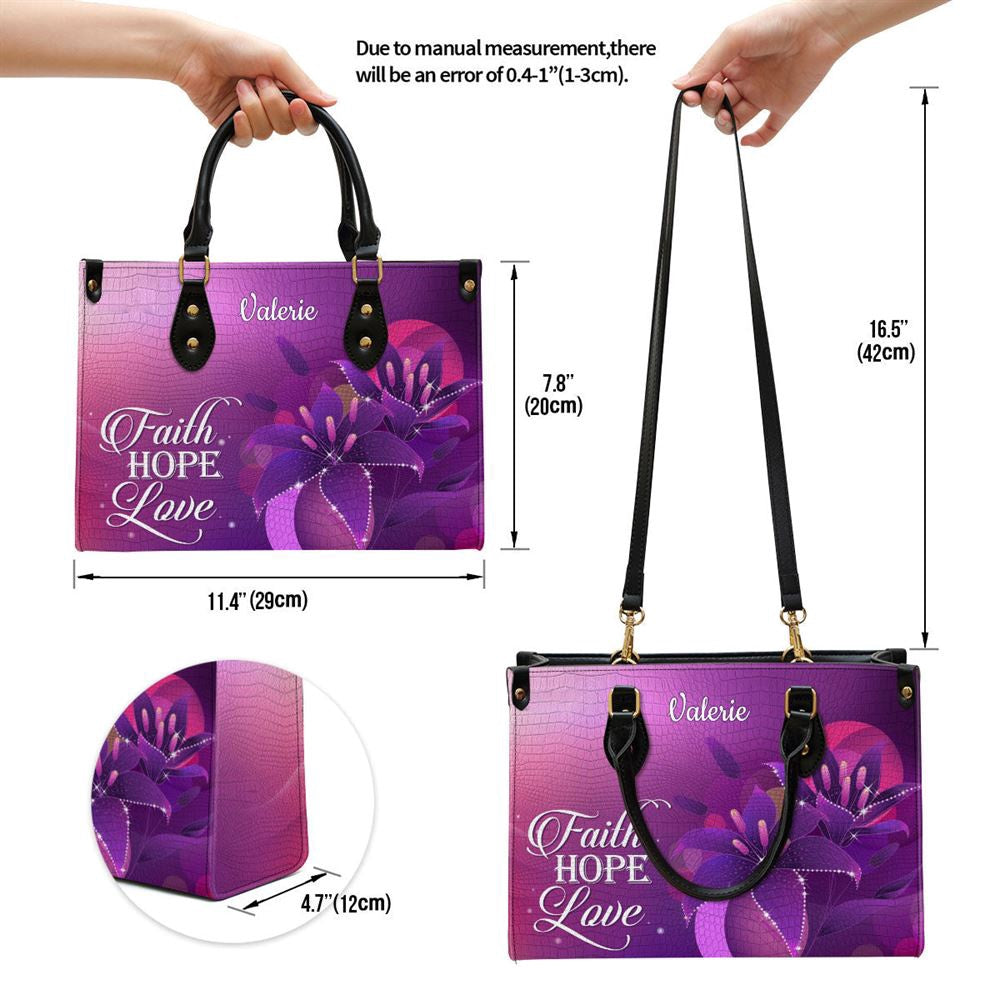 Christian Handbags, Personalized Faith Hope Love Leather Handbag, Religious Bag, Christian Bag