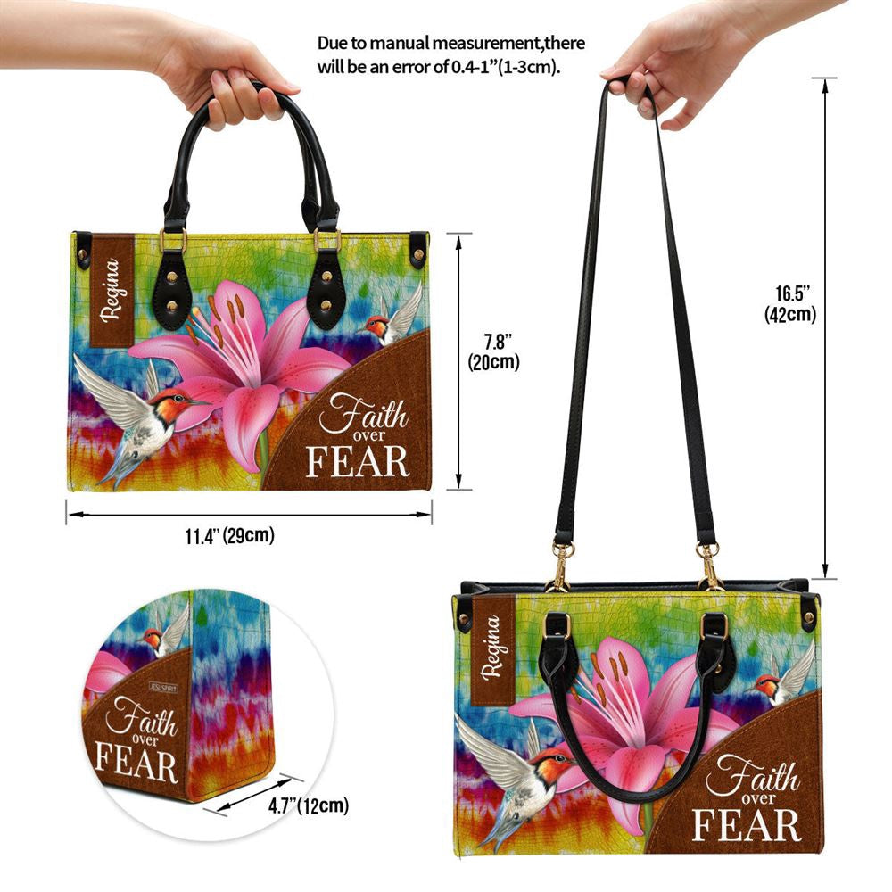 Christian Handbags, Personalized Faith Over Fear Lily Leather Handbag, Religious Bag, Christian Bag