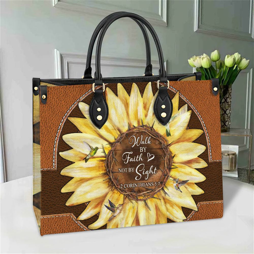 Christian Handbags, Personalized Faith Sun Flower Leather Handbag, Gift For Grandmothers, Religious Bag, Christian Bag