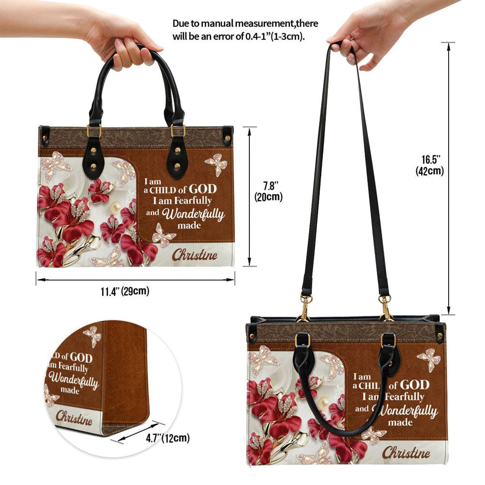 Christian Handbags, Personalized Flower I Am A Child Of God Leather Handbag, Religious Bag, Christian Bag