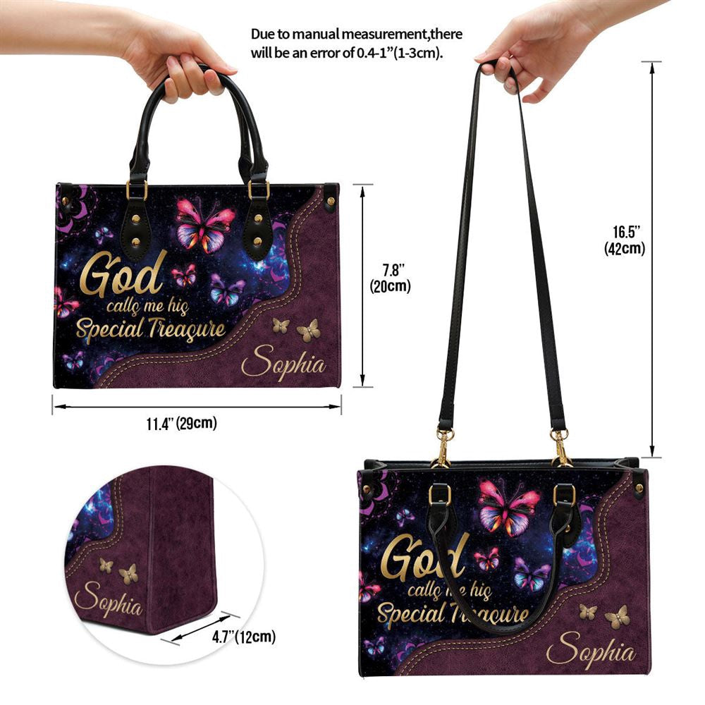 Christian Handbags, Personalized God Calls You His Treasure Leather Handbag, Custom Name Butterfly Leather Handbag, Religious Bag, Christian Bag