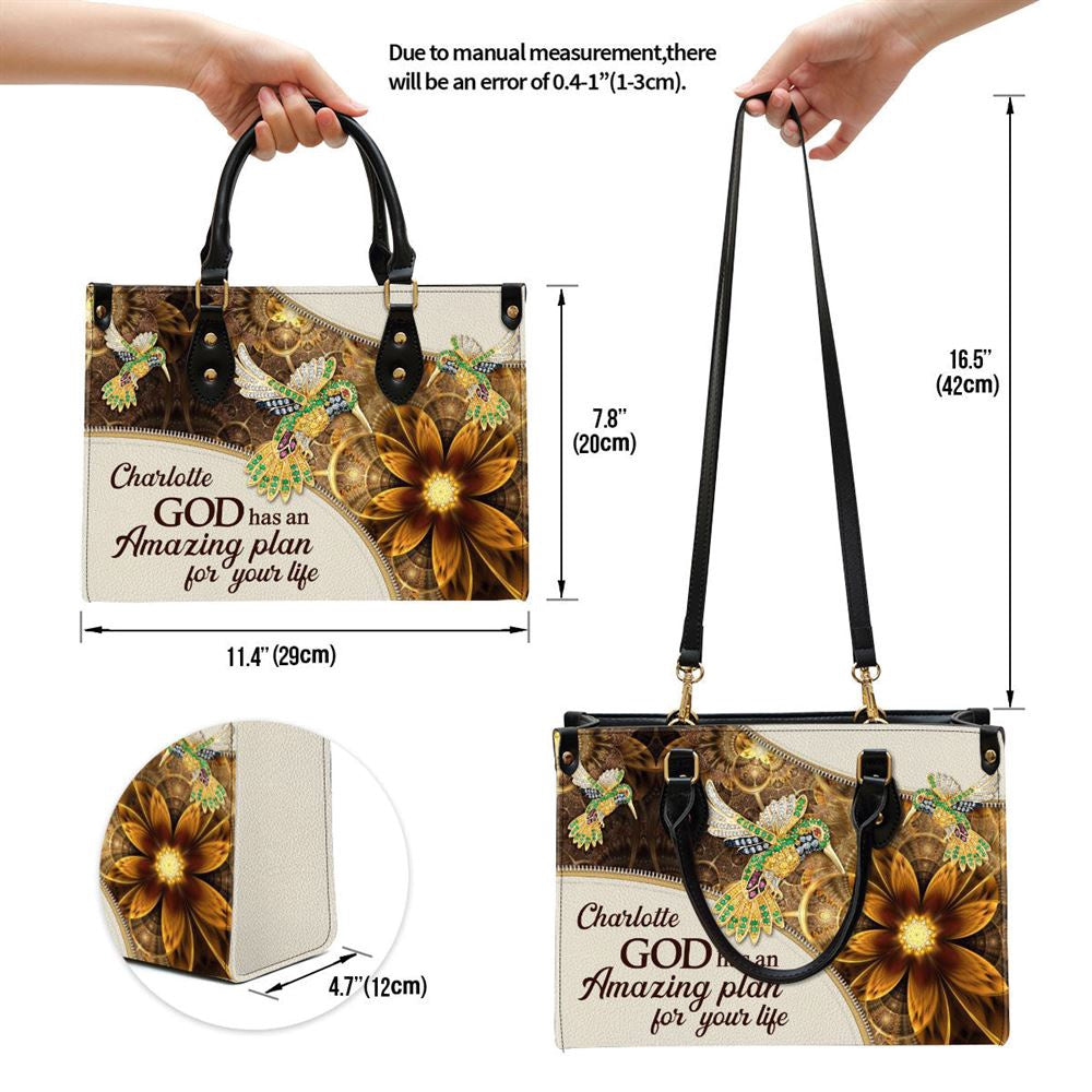 Christian Handbags, Personalized God Has An Amazing Plan For Your Life Elegant Bird And Flower Leather Handbag, Religious Bag, Christian Bag