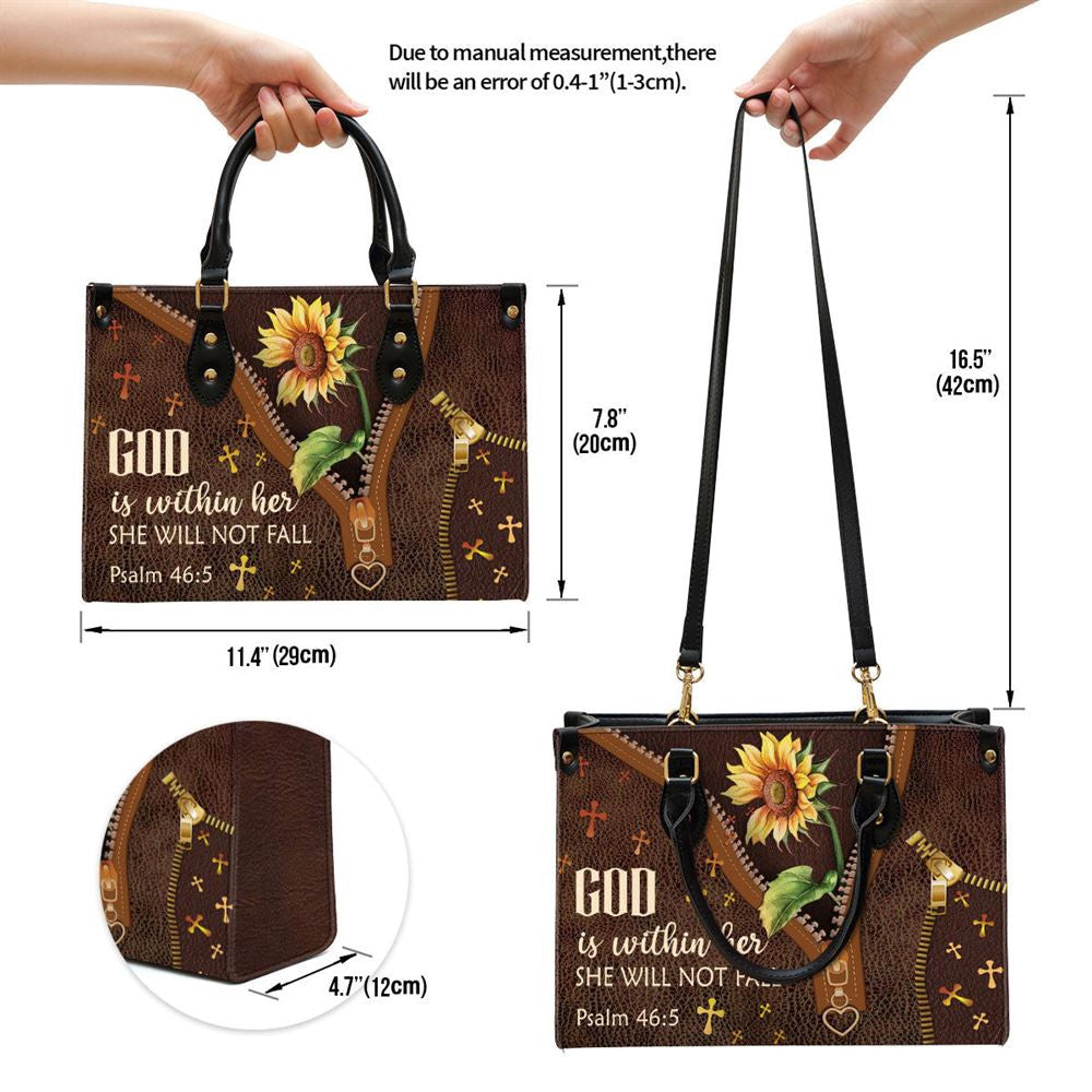 Christian Handbags, Personalized God Is Within Her, Beautiful Sunflower Leather Handbag, Religious Bag, Christian Bag
