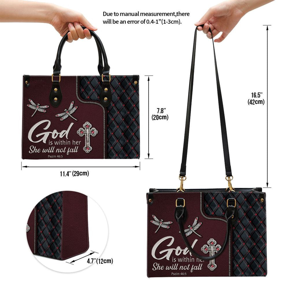 Christian Handbags, Personalized God Is Within Her She Will Not Fall, Pretty Cross Leather Handbag, Religious Bag, Christian Bag