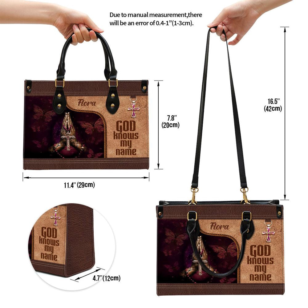 Christian Handbags, Personalized God Knows My Name Leather Handbag, Religious Bag, Christian Bag