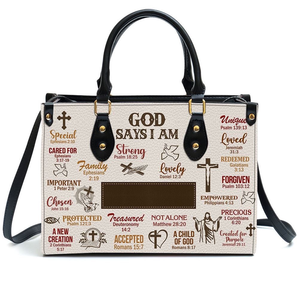 Christian Handbags, Personalized God Says I Am Scripture Christian Leather Handbag, Religious Bag, Christian Bag