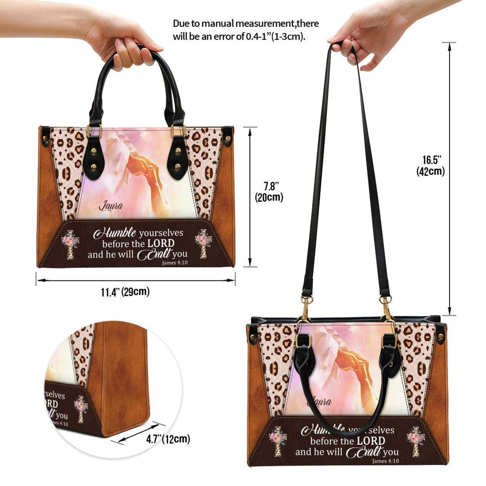 Christian Handbags, Personalized Humble Yourselves Before The Lord And He Will Exalt You Leather Handbag, Religious Bag, Christian Bag
