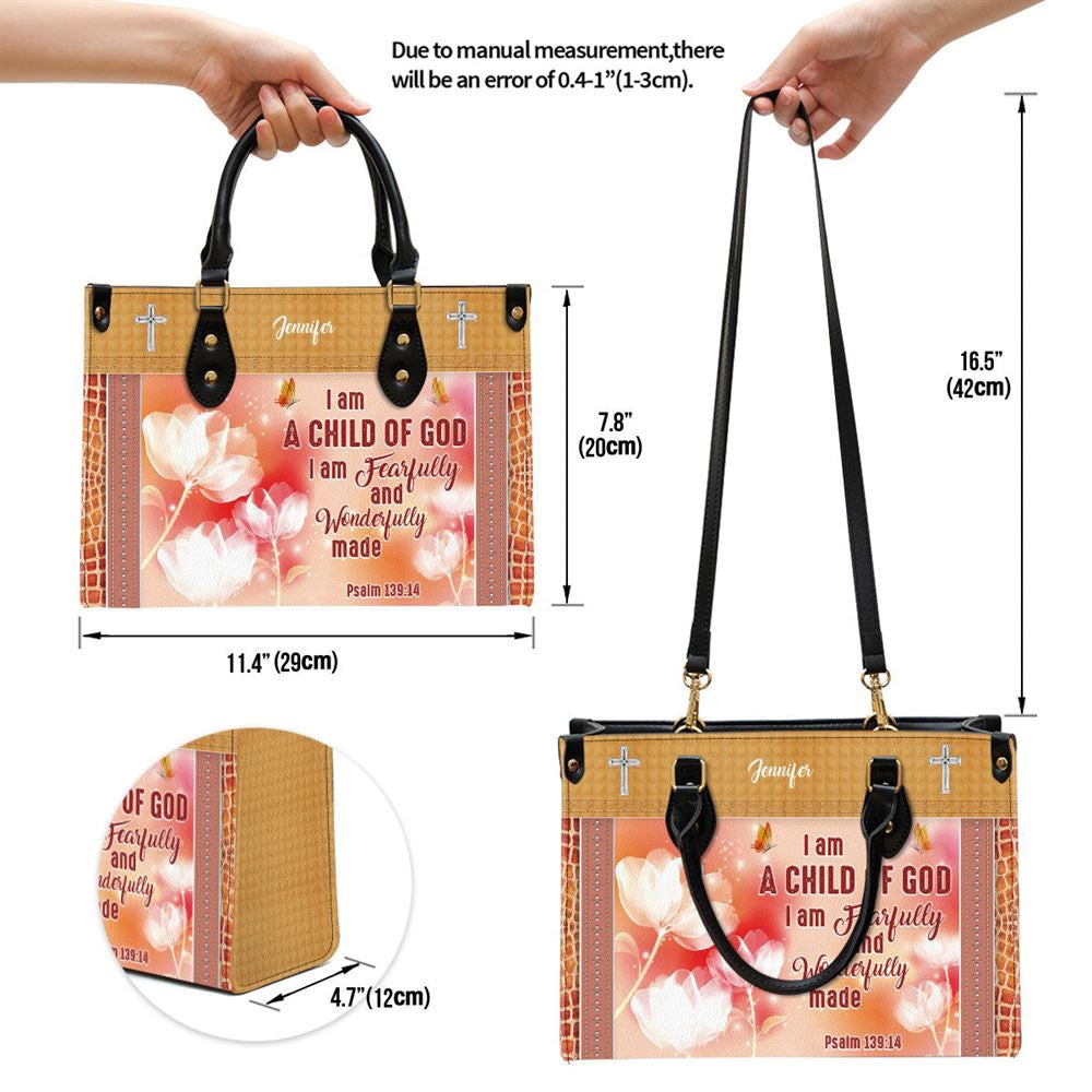 Christian Handbags, Personalized I Am A Child Of God Leather Handbag, Custom Name Flower Leather Handbag, Religious Bag, Christian Bag