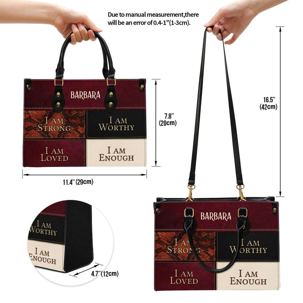 Christian Handbags, Personalized I Am Strong I Am Worthy, Special Christian Leather Handbag, Religious Bag, Christian Bag