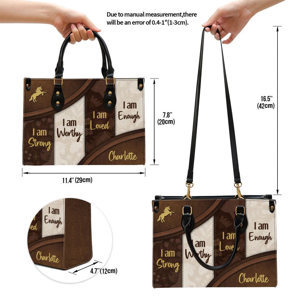 Christian Handbags, Personalized I Am Worthy Unique Unicorn Leather Handbag, Religious Bag, Christian Bag