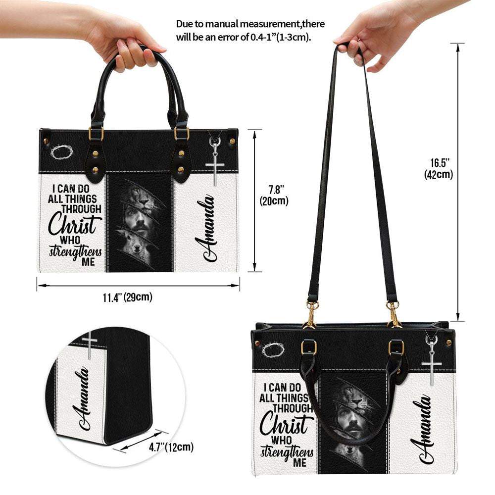 Christian Handbags, Personalized I Can Do All Things Through Christ Lion Leather Handbag, Religious Bag, Christian Bag