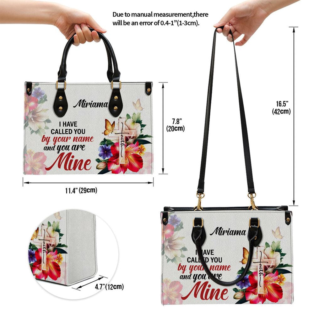 Christian Handbags, Personalized I Have Called You By Your Name Isaiah 431 Cross And Flower Leather Handbag, Leather Bible Handbag, Christian Bag