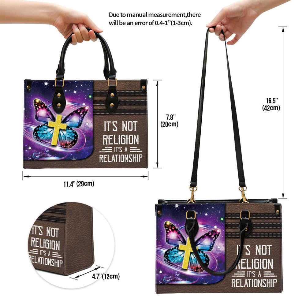 Christian Handbags, Personalized It's Not Religion It's A Relationship Butterfly Leather Handbag, Religious Bag, Christian Bag