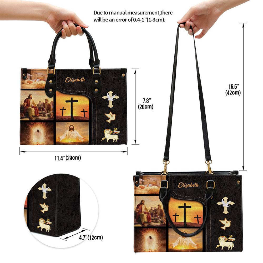 Christian Handbags, Personalized Jesus Lamb Cross Leather Handbag, Leather Biblle Handbag, Religious Bag, Christian Bag