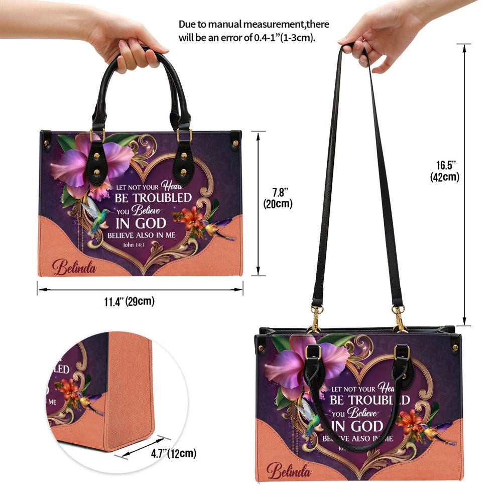 Christian Handbags, Personalized Let Not Your Heart Be Troubled Leather Handbag, Religious Bag, Christian Bag