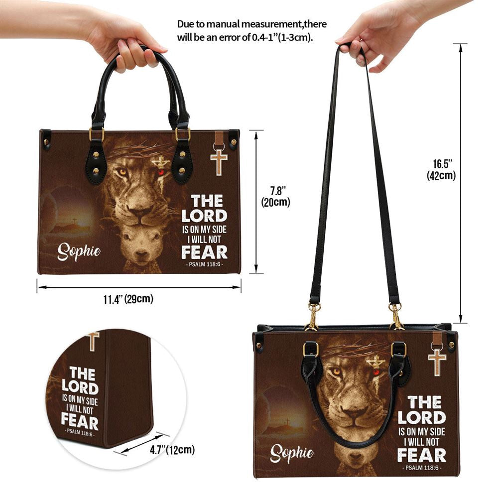 Christian Handbags, Personalized Lion Leather Handbag The Lord Is On My Side, Religious Bag, Christian Bag