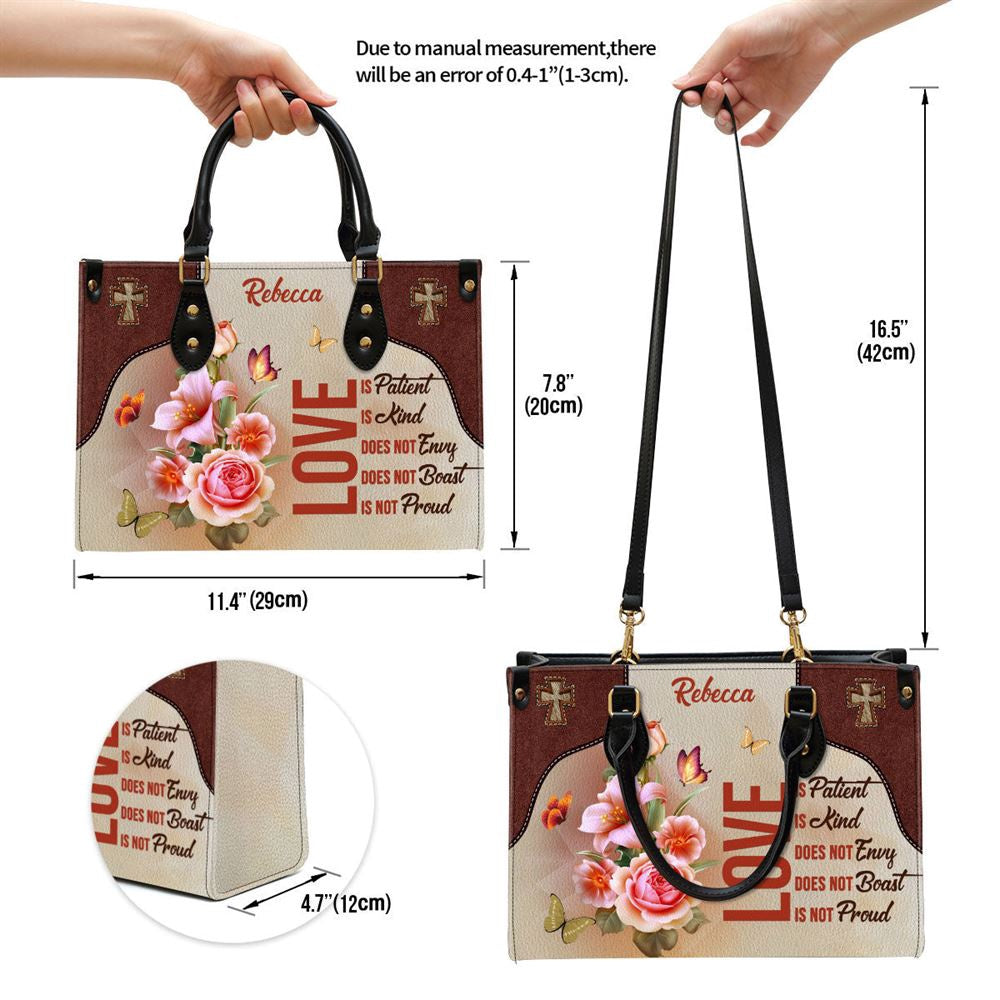 Christian Handbags, Personalized Love Is Patient Beautiful Leather Handbag, Religious Bag, Christian Bag