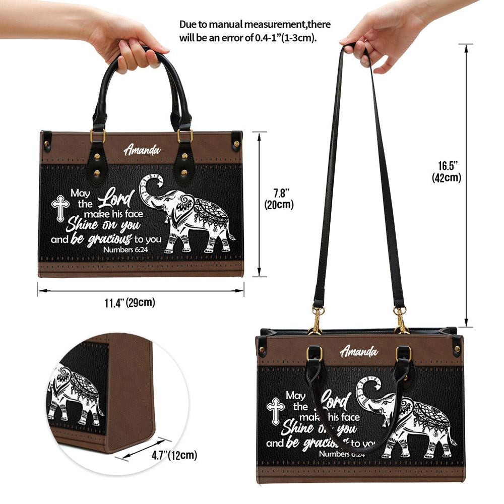 Christian Handbags, Personalized May The Lord Make His Face Shine On You Leather Handbag, Custom Name Elephant Leather Handbag, Christian Bag