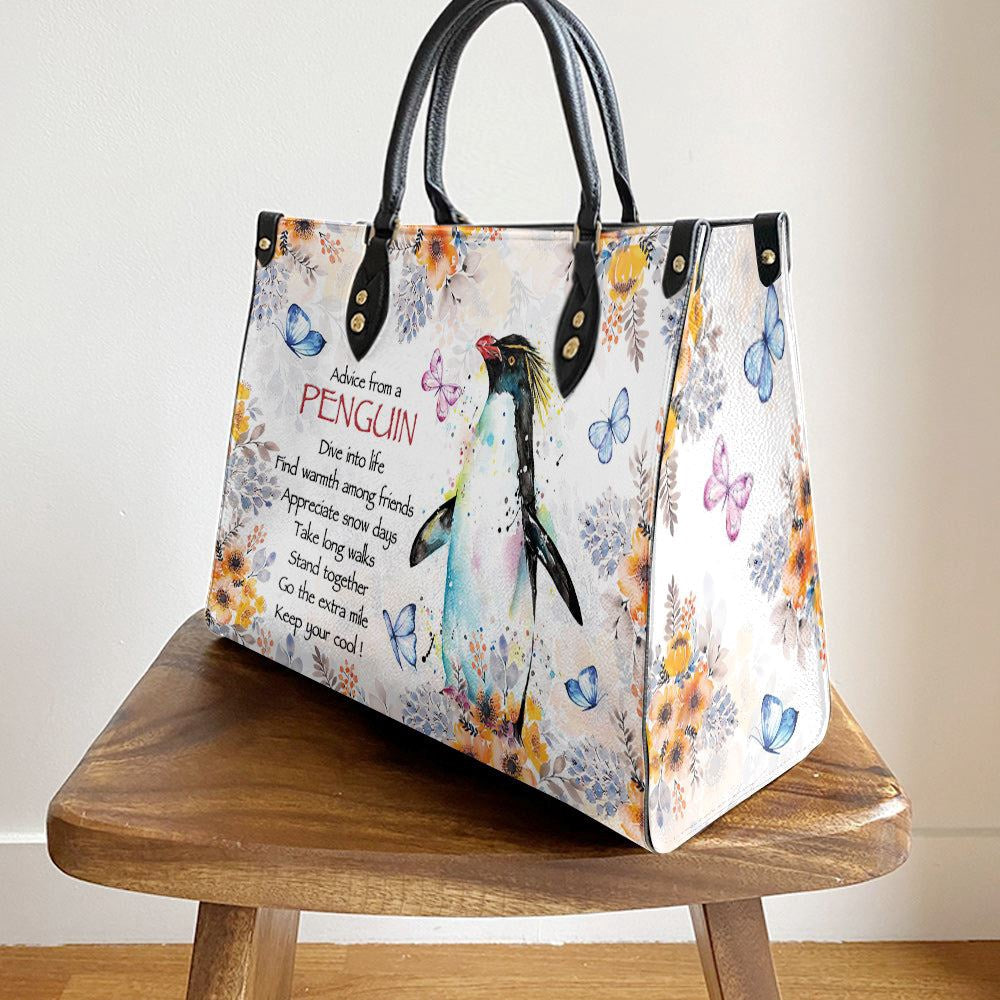 Christian Handbags, Personalized Penguin Watercolor Advice From A Penguin Leather Handbag, Best Gifts For Penguin Lovers, Christian Bag