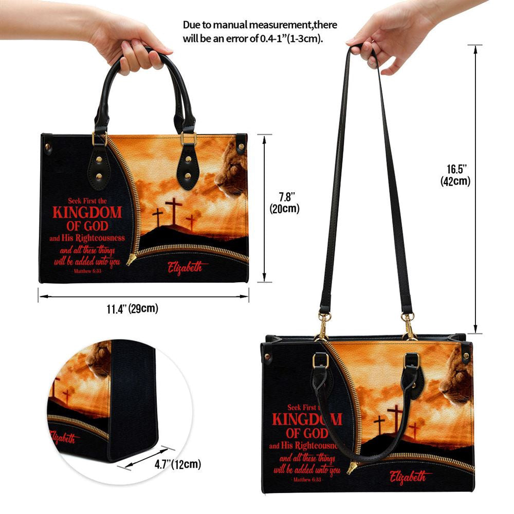 Christian Handbags, Personalized Seek First The Kingdom Of God And His Righteousness Leather Handbag, Religious Bag, Christian Bag