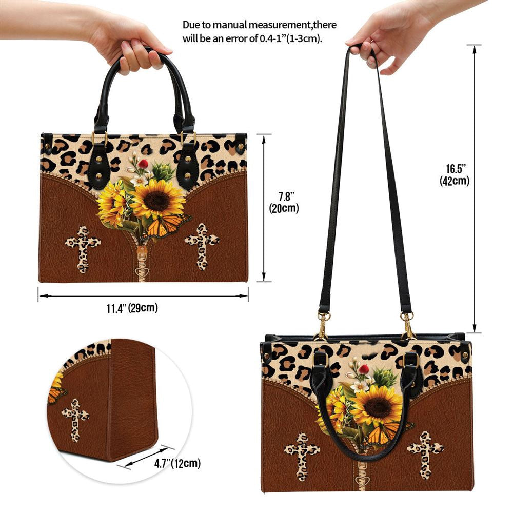 Christian Handbags, Personalized Sunflower Cross Leather Handbag, Religious Bag, Christian Bag