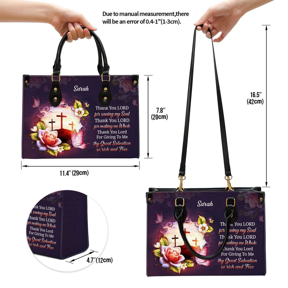 Christian Handbags, Personalized Thank You Lord For Saving My Soul Leather Handbag, Religious Bag, Christian Bag