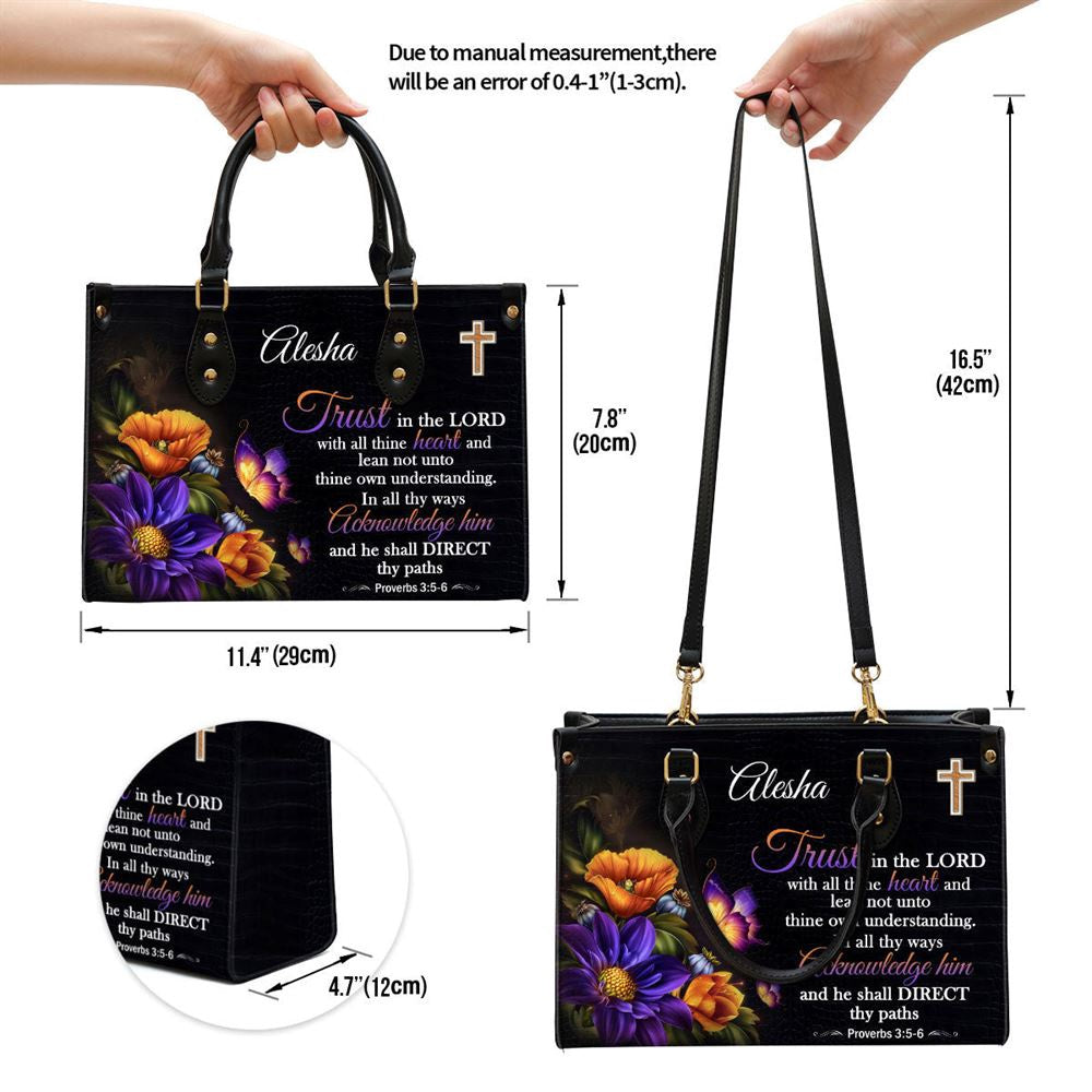 Christian Handbags, Personalized Trust In The Lord With All Thine Heart Leather Handbag, Religious Bag, Christian Bag