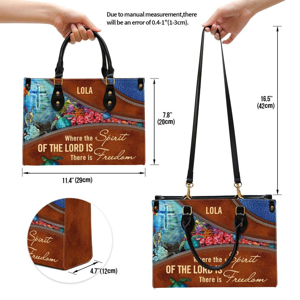 Christian Handbags, Personalized Where The Spirit Of The Lord Is There Is Freedom Turtle Leather Handbag, Religious Bag, Christian Bag