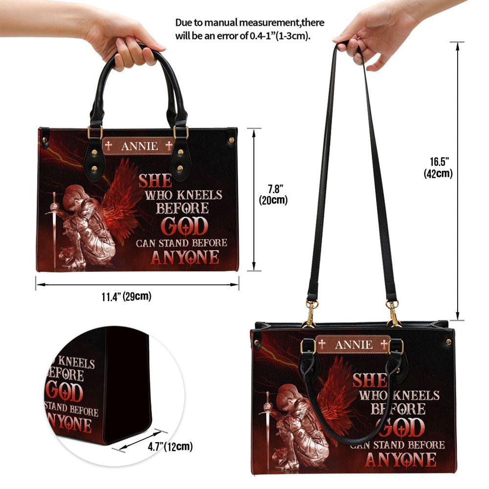 Christian Handbags, Personalized Who Kneels Before God Can Stand Before Anyone Leather Handbag, Religious Bag, Christian Bag