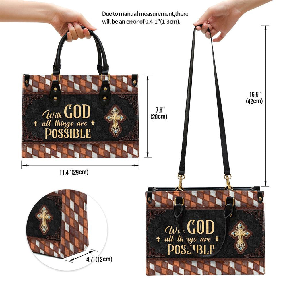 Christian Handbags, Personalized With God All Things Are Possible Cross Leather Handbag, Religious Bag, Christian Bag