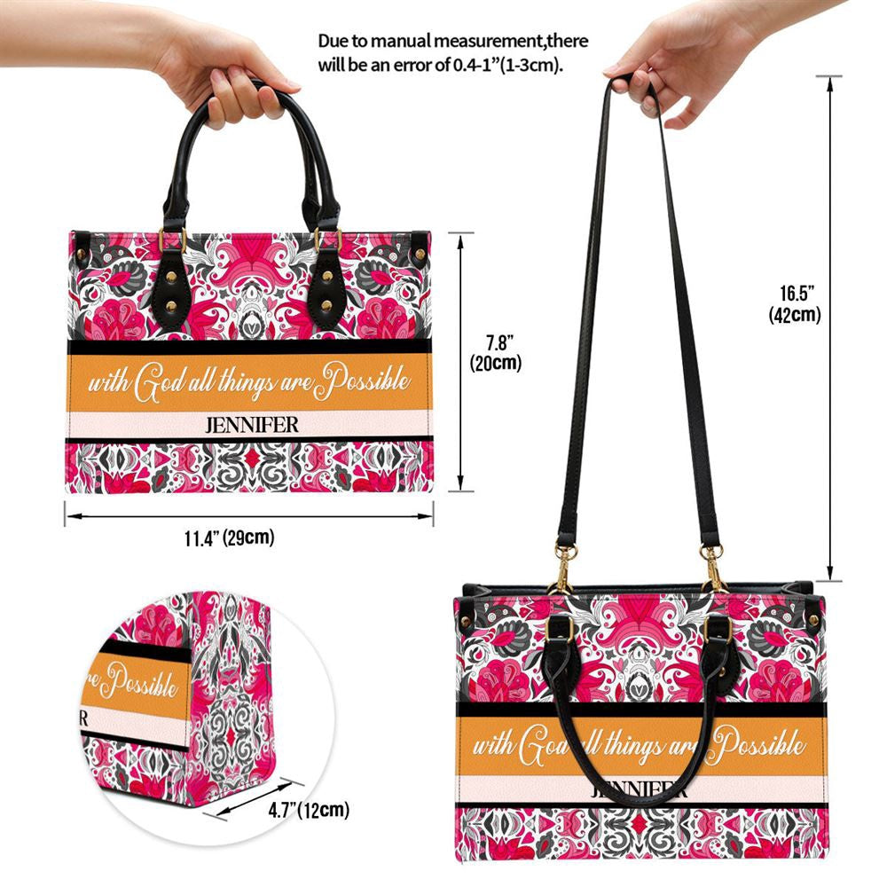 Christian Handbags, Personalized With God All Things Are Possible Leather Handbag, Religious Bag, Christian Bag