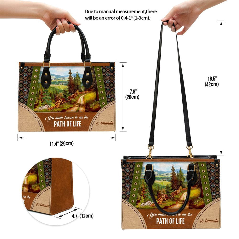 Christian Handbags, Personalized You Make Known To Me The Path Of Life Lion Leather Handbag, Religious Bag, Christian Bag
