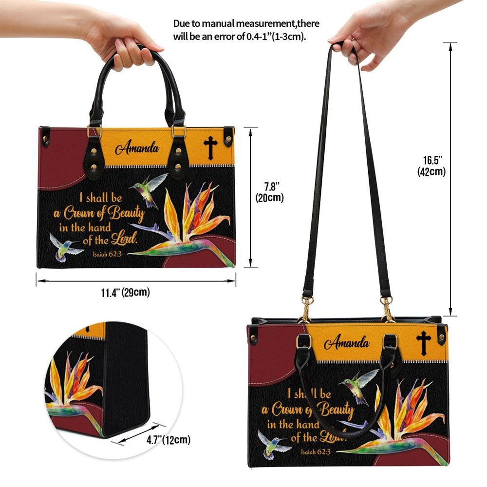 Christian Handbags, Personalized You Shall Be A Crown Of Beauty In The Hand Of The Lord Leather Handbag, Religious Bag, Christian Bag