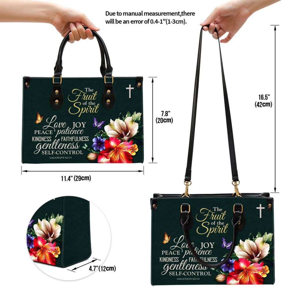 Christian Handbags, Personalized Zippered Flower Leather Handbag With Handle Galatians 522-23 The Fruit Of The Spirit Spiritual, Christian Bag
