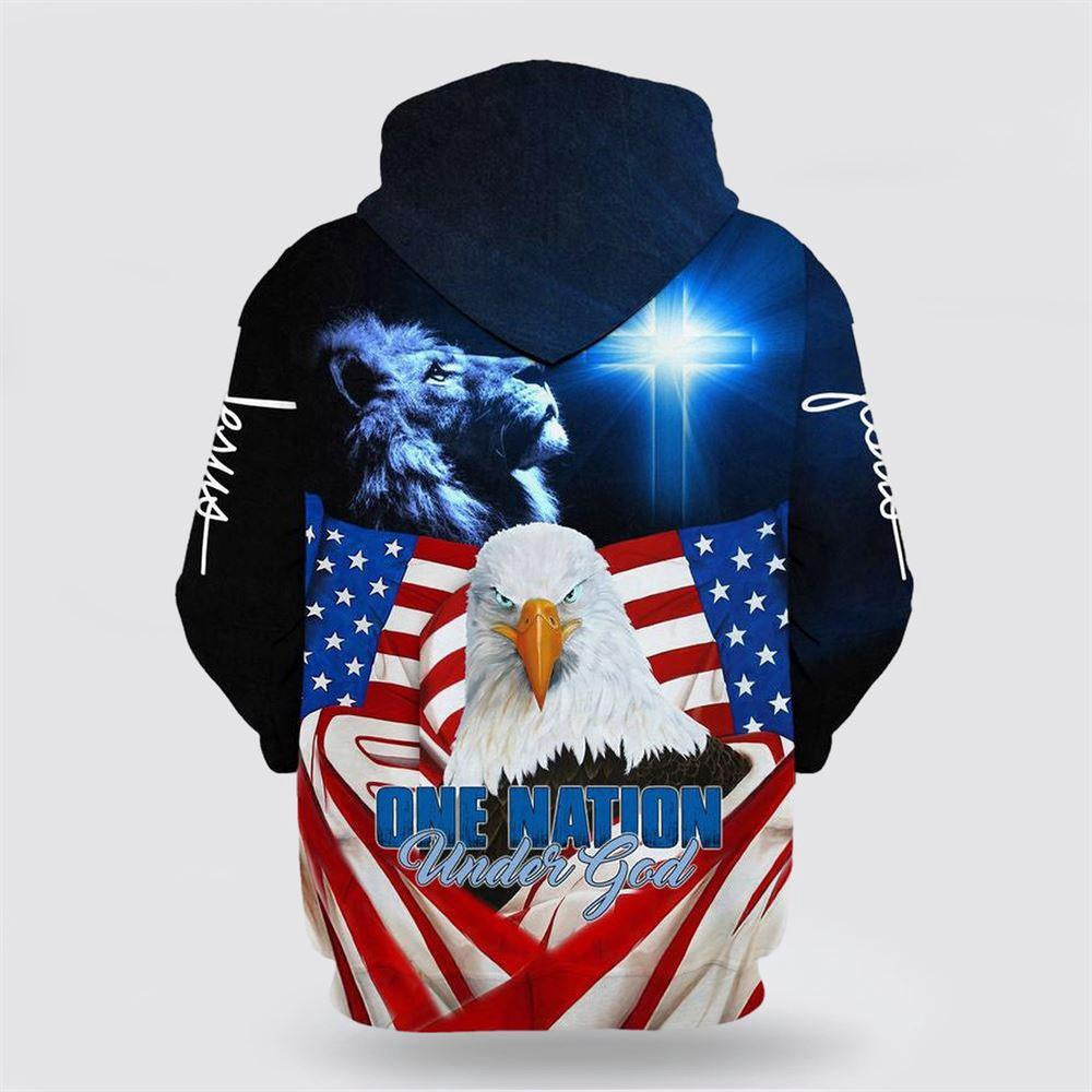 Christian Hoodie, Christ Cross Eagle Lion One Nation Under God All Over Print 3D Hoodie, Religious Hoodies
