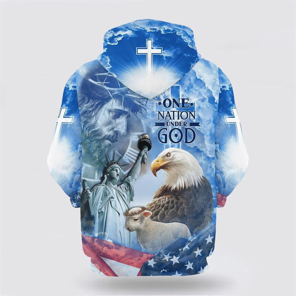 Christian Hoodie, Eagle Jesus America And Lamb One Nation Under God Hoodies Jesus All Over Print 3D Hoodie, Religious Hoodies
