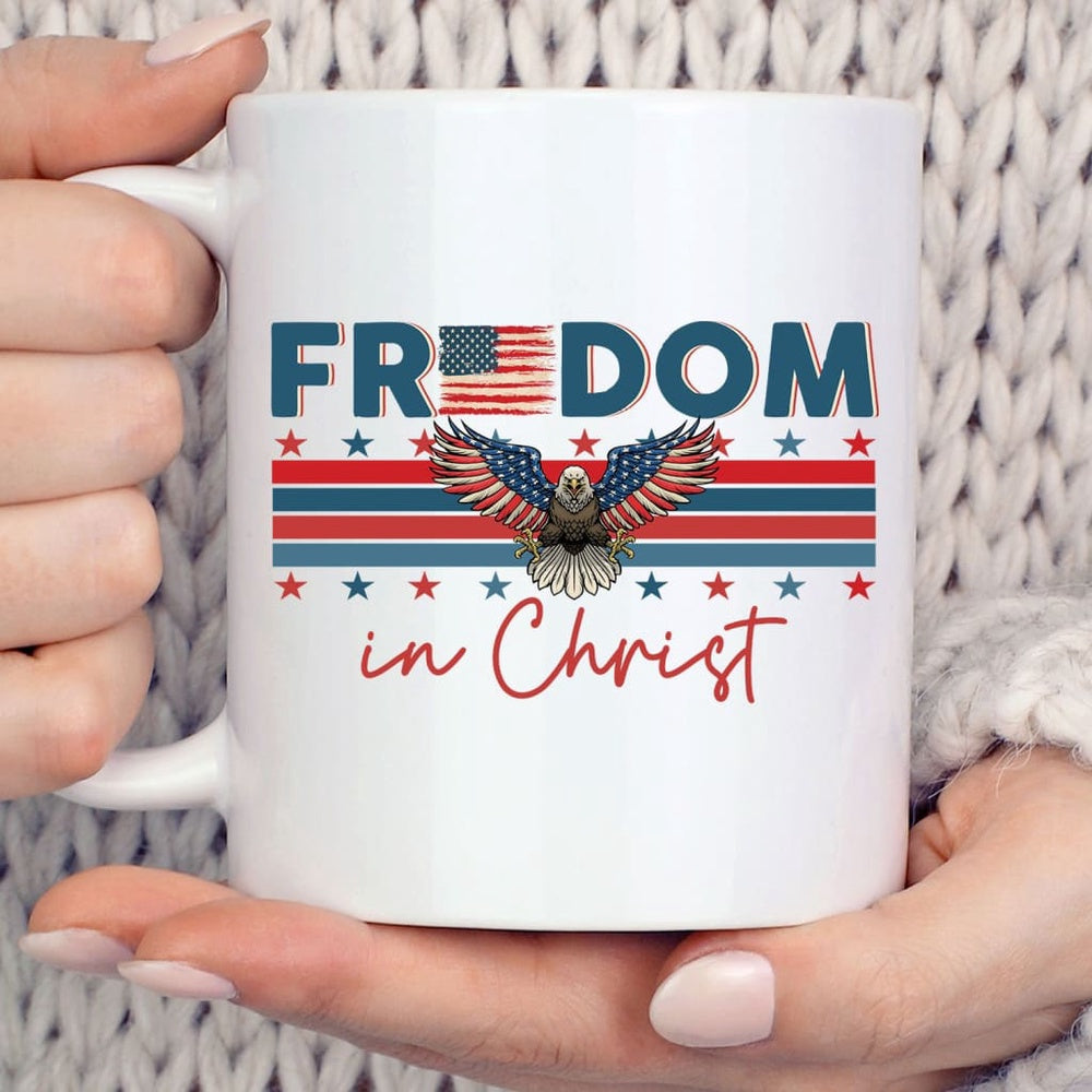 Christian Mug, Bald Eagle Freedom In Christ Coffee Mug, Religious Coffee Mugs, Scripture Coffee Mugs