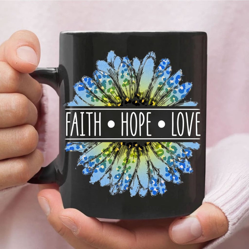 Christian Mug, Daisy Faith Hope Love Coffee Mug, Religious Coffee Mugs, Scripture Coffee Mugs