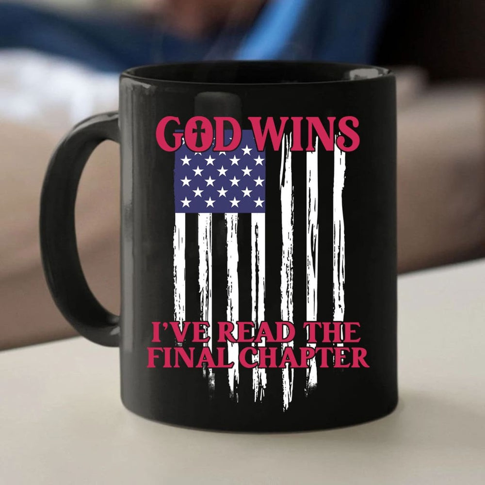 Christian Mug, God Wins American Flag Coffee Mug, Religious Coffee Mugs, Scripture Coffee Mugs