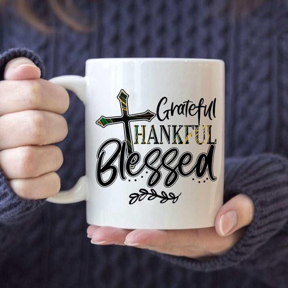 Christian Mug, Grateful Thankful Blessed Mug, Religious Coffee Mugs, Scripture Coffee Mugs